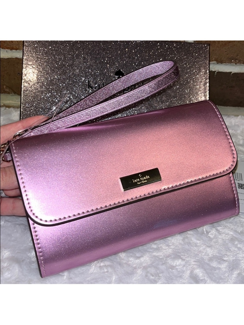 KATE SPADE Metallic Quartz Pink Flap Wristlet Clutch